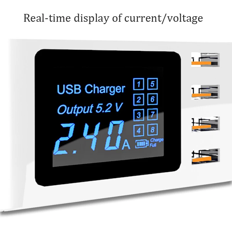 Mobile Phone Fast Charger Universal 8 USB Ports AC Socket Led Display Smart Wall Charger US EU UK Plug Desktop Power Adapter