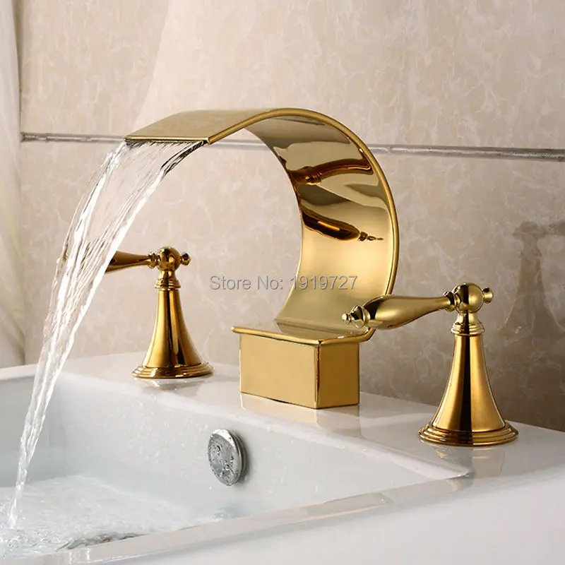 

3PCS PVD Ti-gold Titanium Gold Bathroom Bathtub Basin Mixer tap Waterfall Faucet