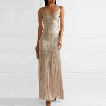 

2019 Elegant Celebrity Evening Clubwear Gold Purple Backless Long Maix Mesh Sexy Bandage Dress Hollow Out Glue Vestidos Festa