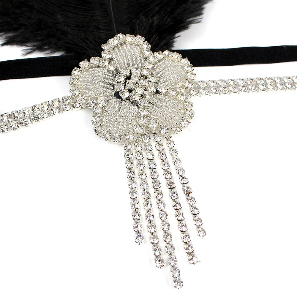 Great Gatsby Flapper Headband Elegant Crystal Rhinestone Flower Tassels 1920s Vintage Hairband Old Hollywood Glam Headpiece