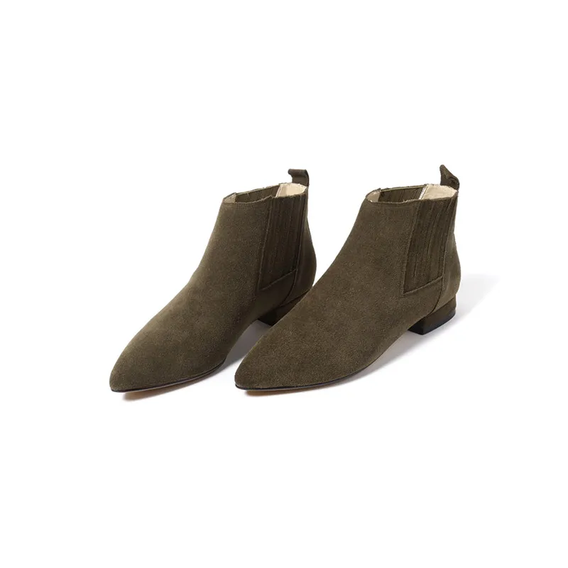 Hiver Chaussures Masgulahe Peluche Noir army Automne Cheville 2018 Dames Bottes Pointu Talon Daim Femme Faible Cuir Courte Mode Bout Green apricot En Femmes TFu1cl35KJ