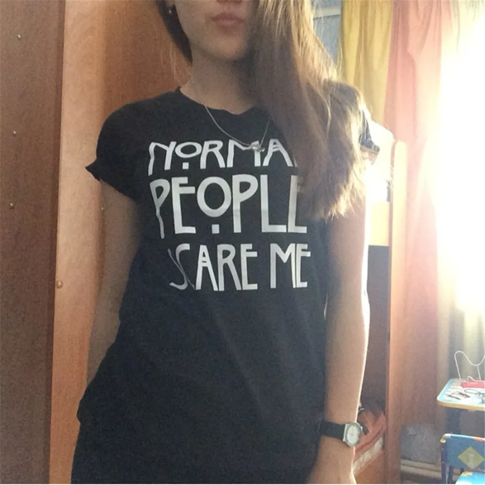 Женская темно-Бордовая футболка, хлопковая забавная Футболка с принтом Normal People Scare Me, женские летние топы с коротким рукавом Tumblr, Camisetas Mujer