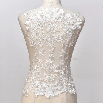 

Ivory Embroidered lace flowers Patch Handmade DIY Wedding dress Chest backs accessories RS1410