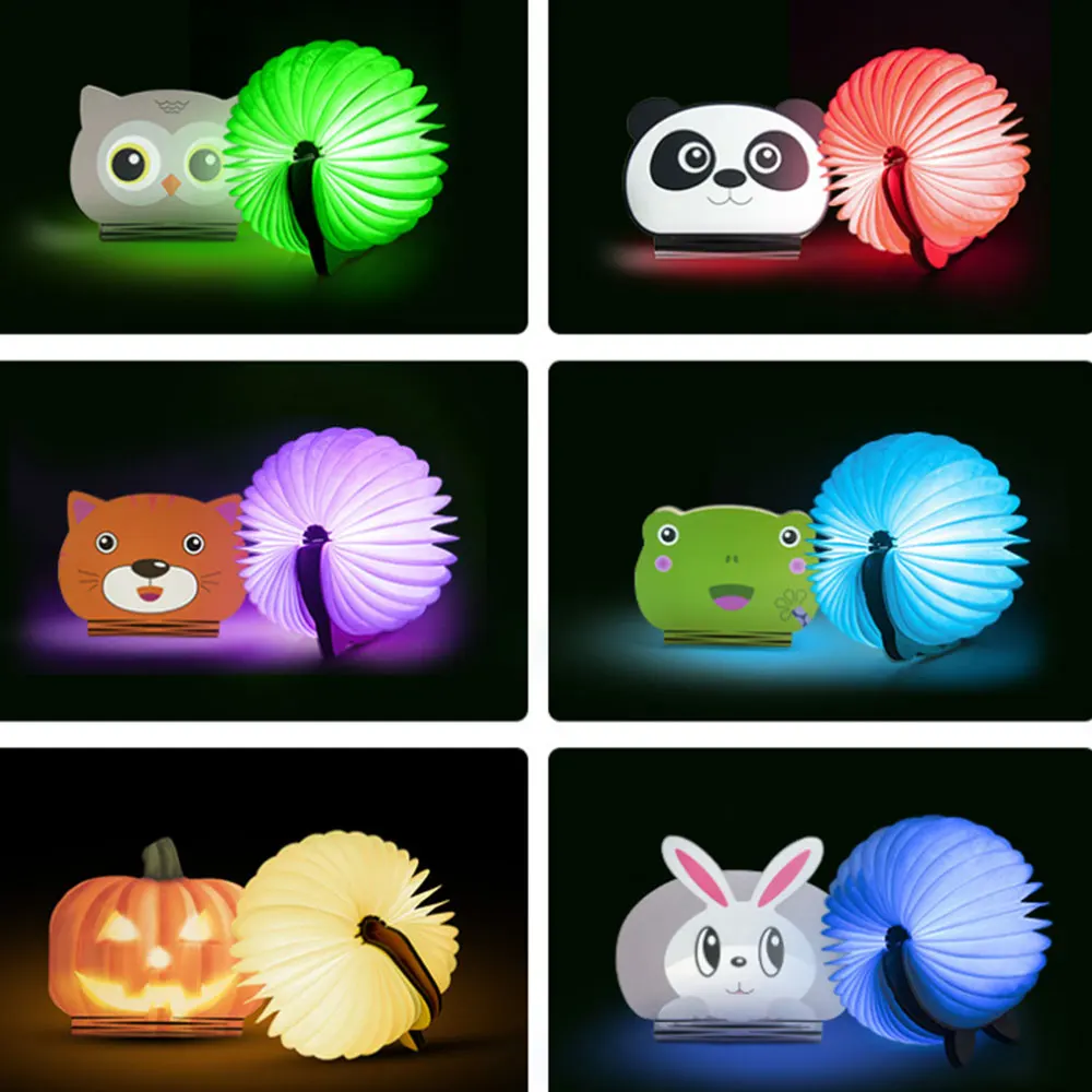 Foldable RGB Cartoon Book Lamp Portable Wooden LED Magnetic Night Light Table Lamps for The Bedroom Baby Bedside Lamp