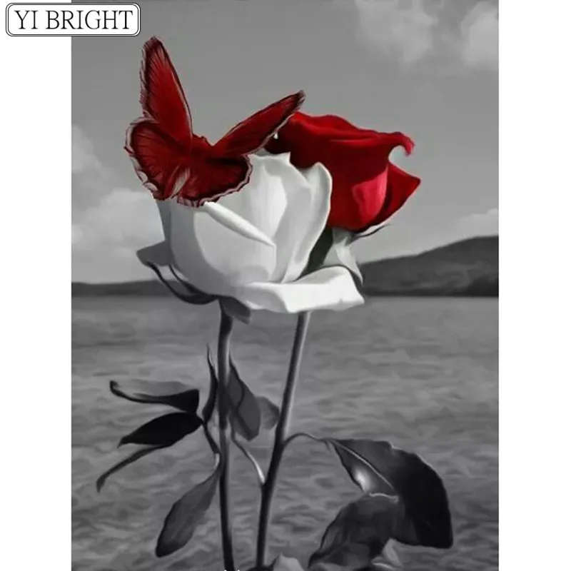 

5D DIY Full Square Diamond Painting Cross Stitch Red and white rose 3D Diamond Embroidery Rhinestone Mosaic Home Decoration