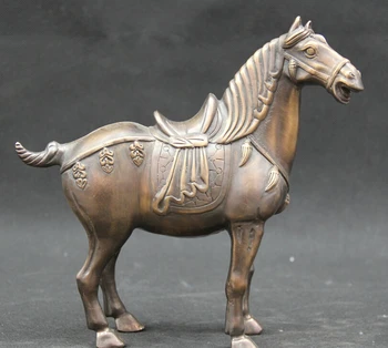 

song voge gem S1664 8" Chinese Fengshui Bronze Zodiac Year Tang Horse Statue sculpture