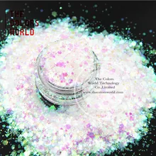 TCR322-H1 белого цвета с переливающимися слитками, красный, зеленый, светлый цвет, красочные шестигранные формованные Блестки для дизайна ногтей, праздничные украшения