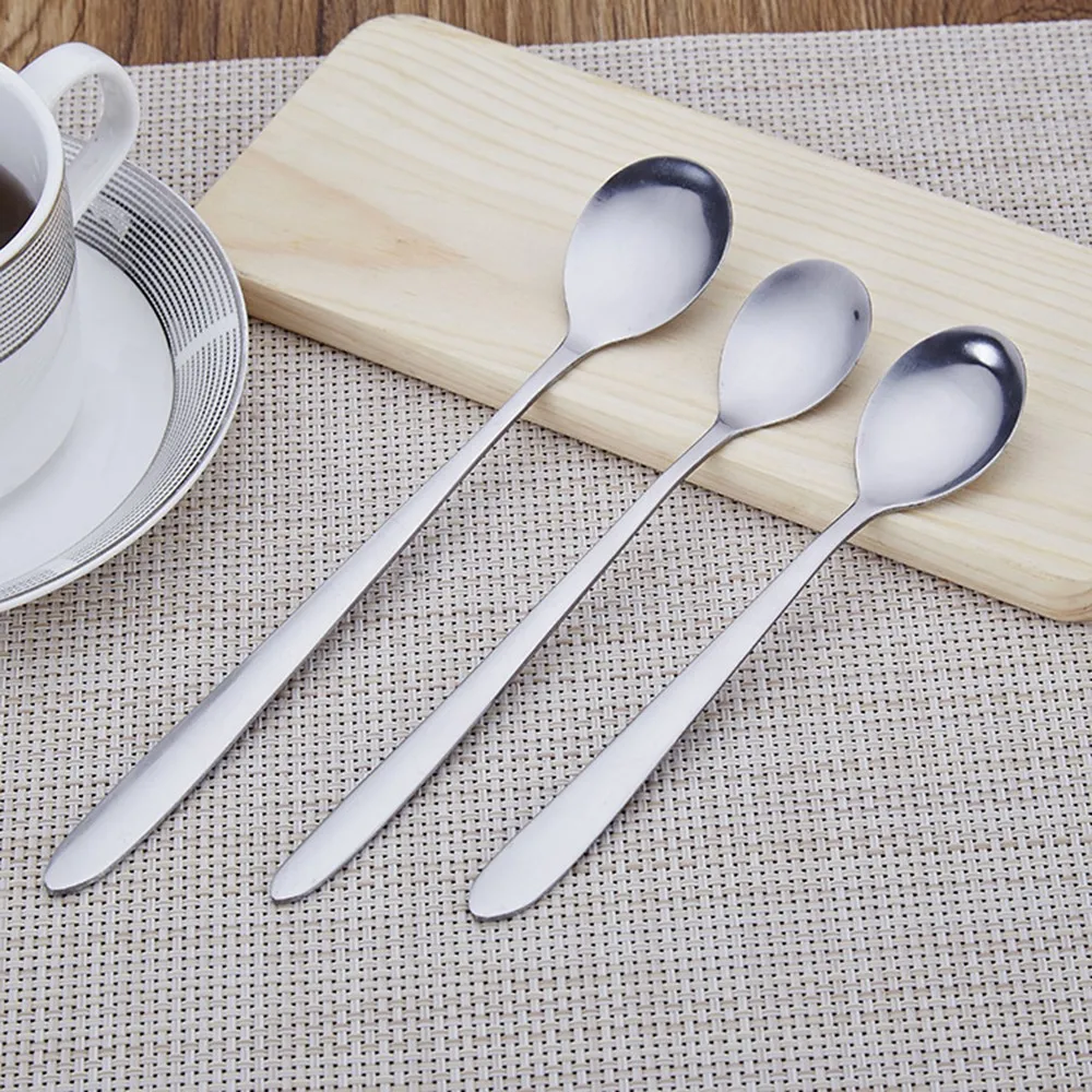 

Stainless Steel Tableware Long Handle Spoons Sugar Silver Coffee Spoon Teaspoons Ice Cream Flatware Kitchen Tools #007