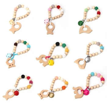 

Baby Wood Pacifier Clip Pendant Nature Wooden Teething Chewable Infant Toy