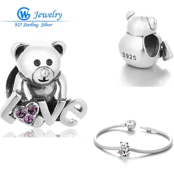 

GW Fashion Jewelry Hot Selling Purple 925 Sterling Silver Bear Love Charms Beads Fits For Diy Bracelet X354H10