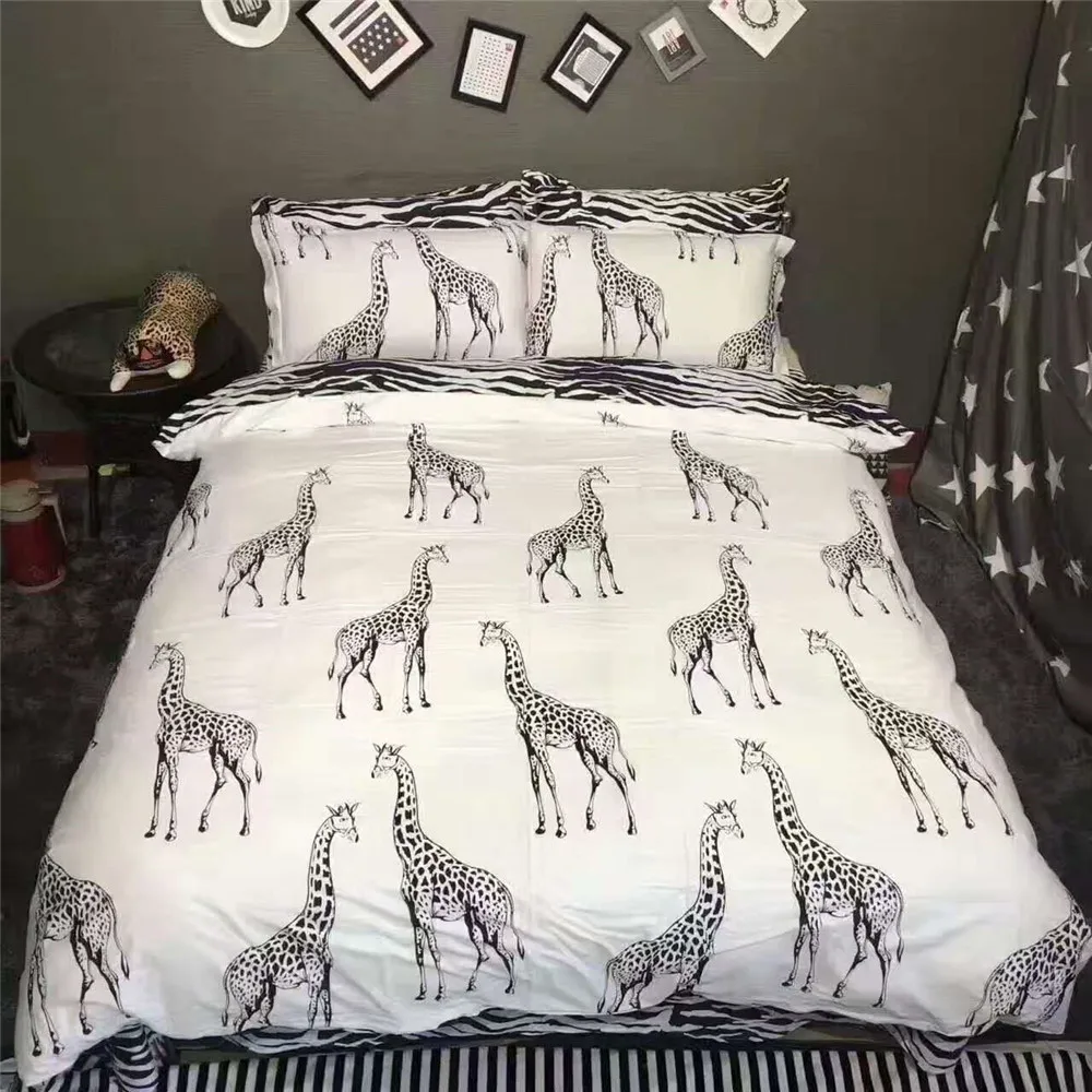 100 Cotton Black White Zebra stripes Giraffe Boys Bedding Sets Queen