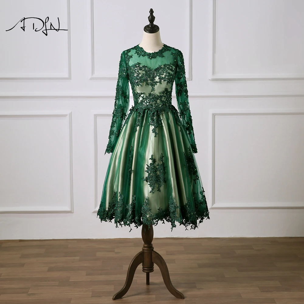 green long sleeve cocktail dress