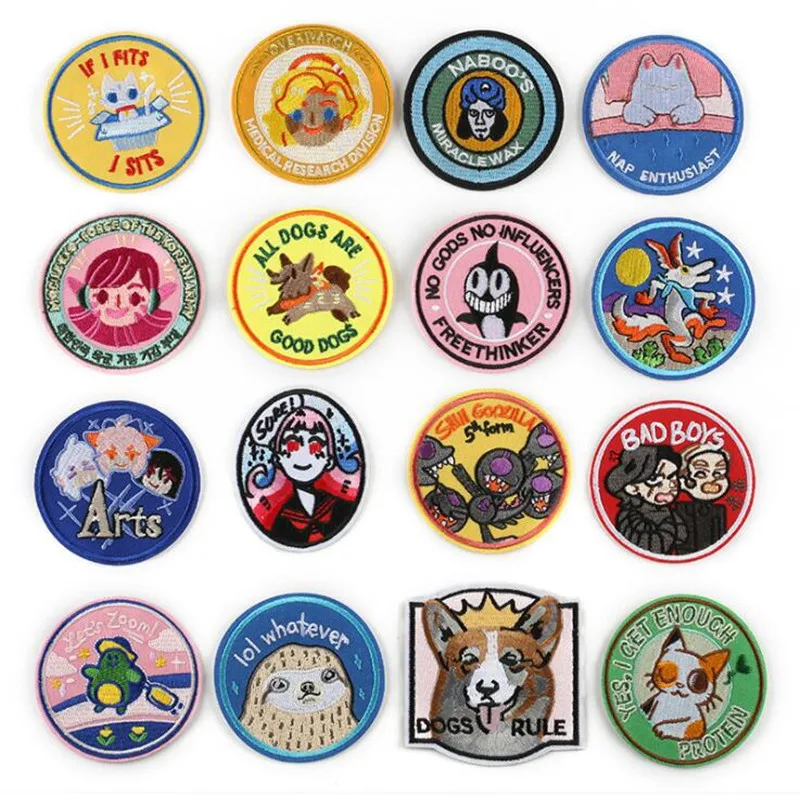 The Circular Many Animal Cartoon Badge Repair Patch Embroidered Iron On Patches For Clothing Close Shoes Bags Badges Embroidery | Дом и сад