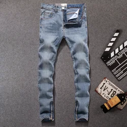 American Streetwear Hombres Jeans Azul Color Slim Fit Casual Denim Pantalones Tobillo Cremallera Jeans Elásticos Hombres Hip Hop Jeans Homme American Streetwear Hombres Jeans Azul Color Slim Fit Casual Denim Pantalones Tobillo Cremallera Jeans Elásticos Hombres Hip Hop Jeans Homme