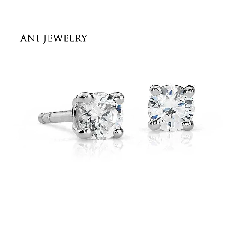 ANI 18 К из белого золота (AU750) для женщин свадебные серьги 0,3 КТ Certified SI круглая огранка элегантный Обручение природных алмазов серьги
