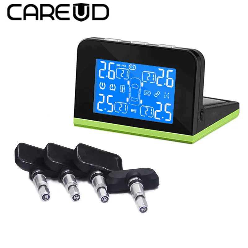 Wireless Solar Engery TPMS Tire Pressure Monitoring System Auto Alarm with 4 external/internal sensor For renault peugeot auto tire pressure sensor tpms tire pressure valve for vw cc oem 433mhz 3aa907275 retail wholesale free shipping promotion