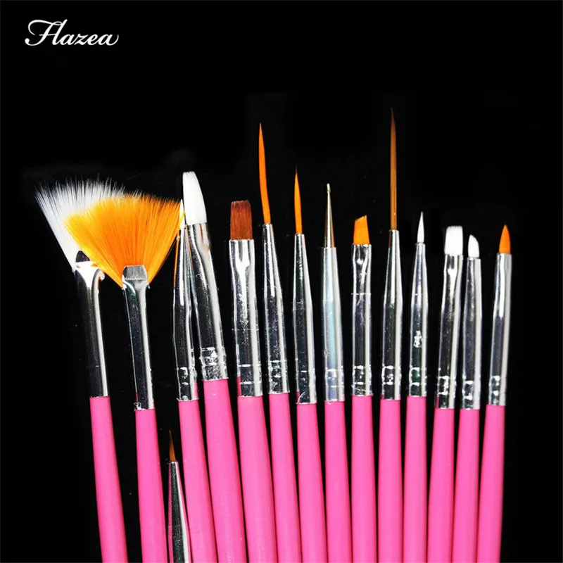 

Nail Brushes Acrylic UV Gel Polish Design Painting Pen Drawing 3D Pattern DIY Builder Tips Manicure Nail Brush Tools 15pcs/set