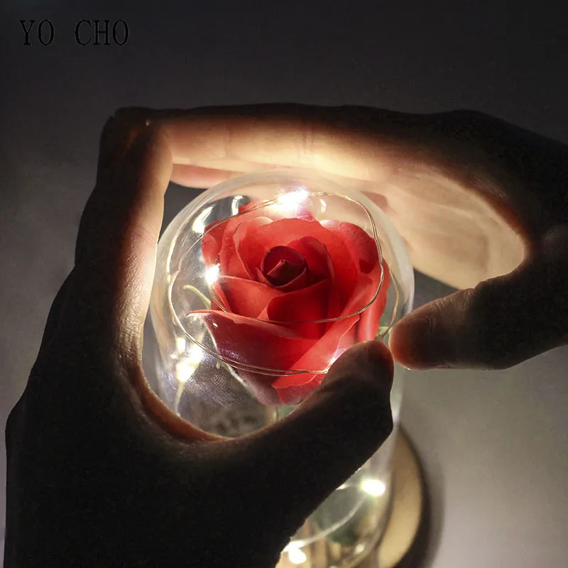 

LEDFlash Rose Lamp Artificial Rose Flower In Flask Romantic Gift For Lover Chritmas Home Wedding Decor Fake Rose Micro Landscape