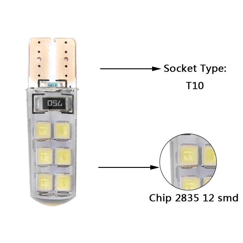 1 шт. T10 12smd 2835 SMD Автомобильный светодиодный светильник DC 12V W5W 12 светодиодный лампы синий зеленый красный розовый белый желтый