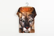 ASTFSC 3d Tiger Head Print Tee Shirt Loose O neck Batwing Tops For Plus Size Women