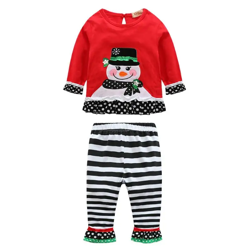 Baby Christmas Clothing Sets Cute Snowman Long Sleeve Tops Pants Kids Girls Clothes Children Clothing Kids Clothes Girls