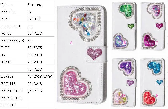 Для iphone XR XS MAX X 10 8 7 6 SE 5 3D Bling Diamond Heart кожаный бумажник чехол для сыпучий песок с