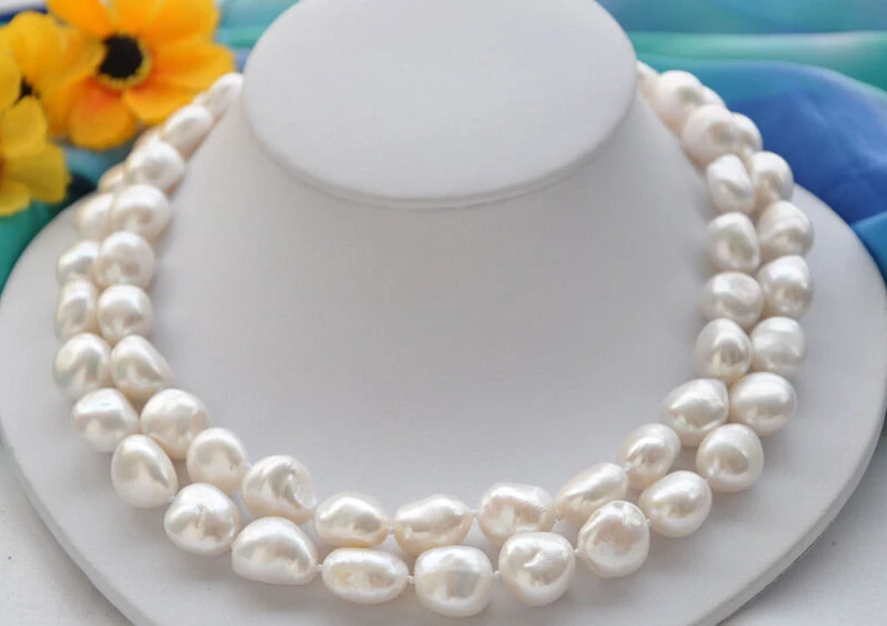 

Free shipping >>>>>Z5566 REAL 2row 18" 15mm WHITE BAROQUE FRESHWATER PEARL NECKLACE
