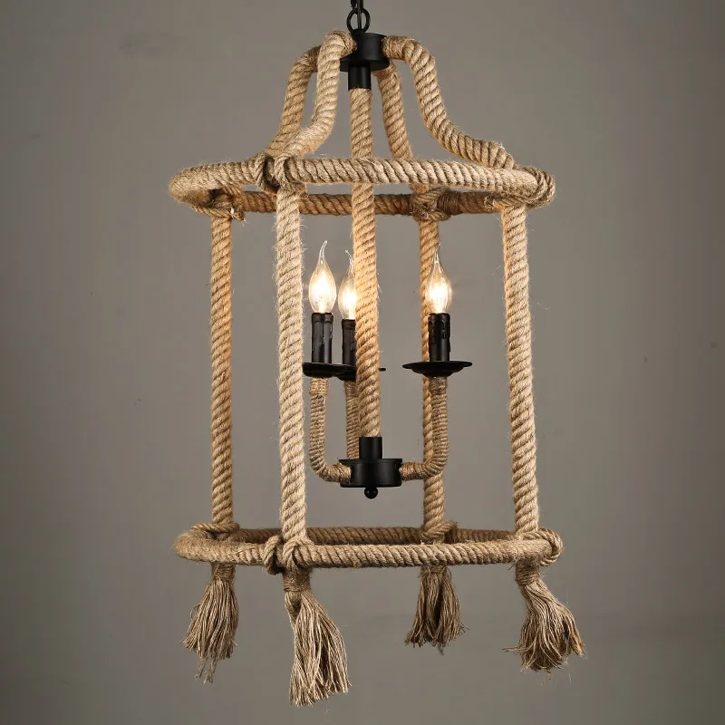

Hemp Rope Vintage Industrial Pendant Lamp Loft Dining Room Lamparas With 3 Lights Creative Hanglamp Wrought Home Light Fixtures