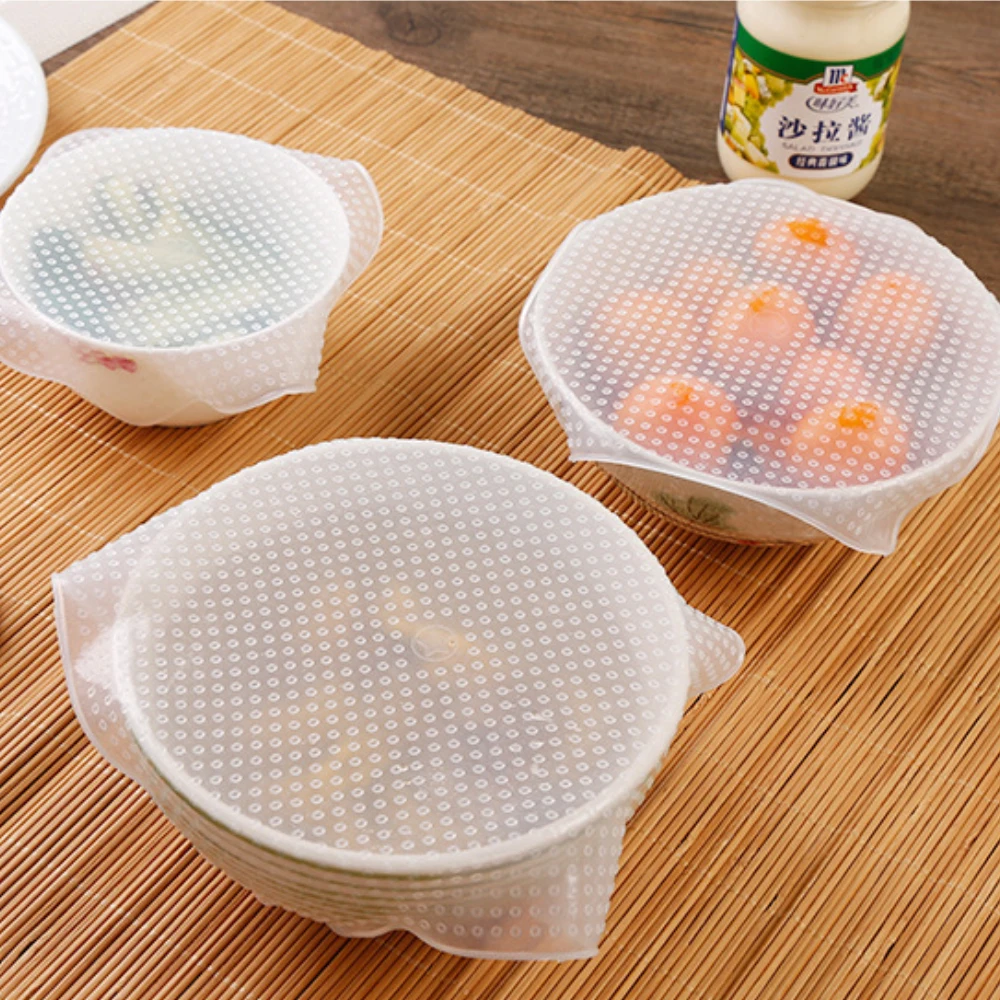 3pcs Reusable Silicone Wraps Seal Cover Stretch Cling Film Food Keep