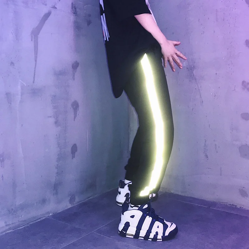 HOUZHOU 2019 New Reflective Pants Women Hip Hop Sweatpants Loose Side Striped Trousers Joggers Streetwear High Waist Female Punk HOUZHOU 2019 New Reflective Pants Women Hip Hop Sweatpants Loose Side Striped Trousers Joggers Streetwear High Waist Female Punk