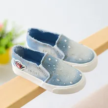2017 Nouveau Printemps Toile Enfants Chaussures Mode Enfants Sneakers Élastique Bande Denim Filles Chaussures Jeans Plat Enfants Occasionnels Chaussures