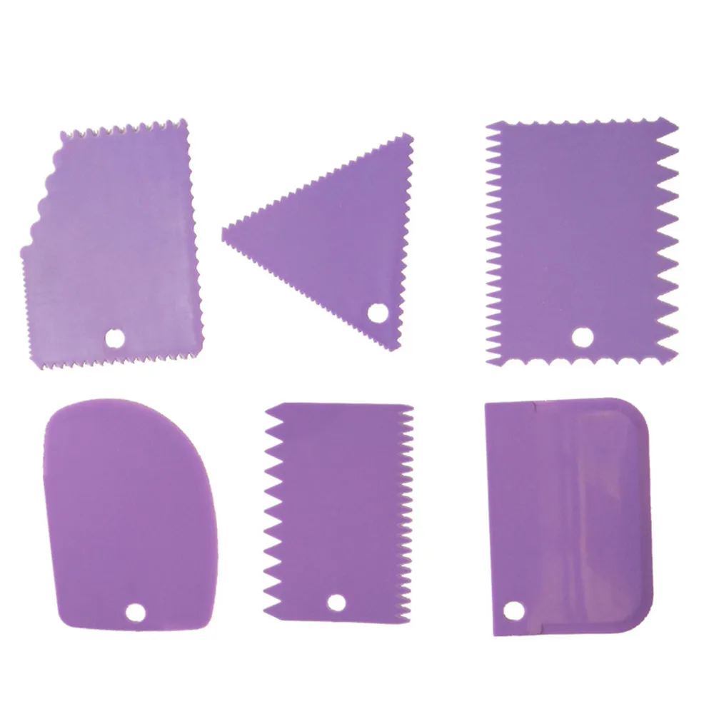 6 шт. силиконовый скребок для теста инструменты для украшения торта гладкие с зазубренными краями формы для торта многоразовые gateau приспособление для выпечки - Цвет: Purple