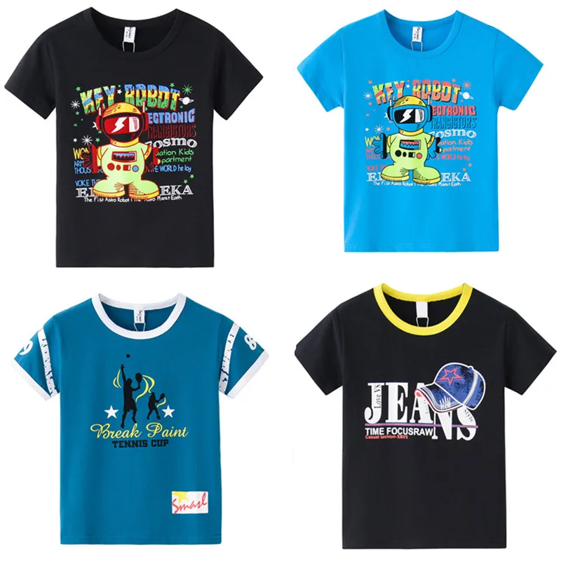 

12M to 5T baby & kids boys summer letter print cotton casual graphic t shirts children fashion blue black crew neck t-shirt