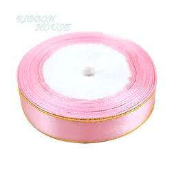 Luxurious 20mm White Satin Ribbon with Gold Edge - 25 Yards of High - Quality Gift Packaging Ribbon (Wholesale) - 25mm (Pink)