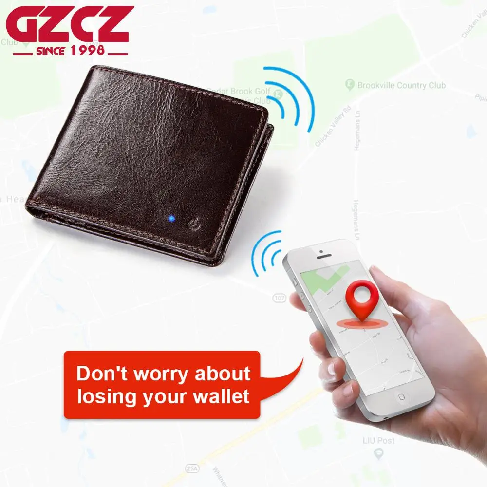 

2019 New Men'S Genuine Leather Smart Wallet With Bluetooth Prevent Loss And Theft Male Purse Suit for IOS Android Money Bag