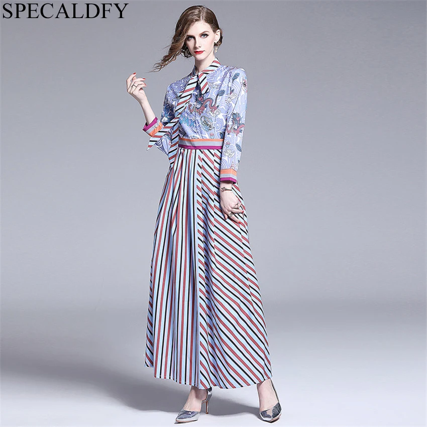 

13 Colors Designer Runway Dresses 2019 Women High Quality Fashion Long Maxi Dress Elegant Striped Shirt Dress Robe Femme