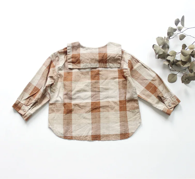 Girl Blouse Toddler Kids Casual Plaid Autumn Clothings Linen T-shirts