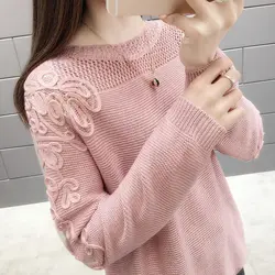 2019 модная открытая Для женщин свитер вязаный Демисезонный с длинным рукавом сексуальные кружева лоскутное пуловер женский свободные