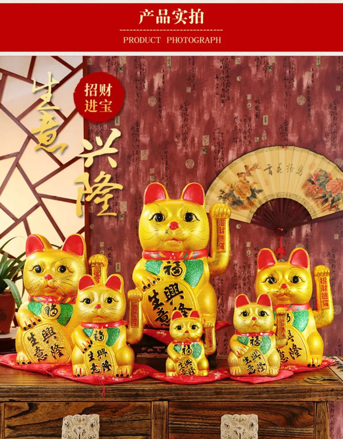 7/9/11 дюймов золотые керамические статуэтки Lucky Cat Фен Шуй богатство украшения