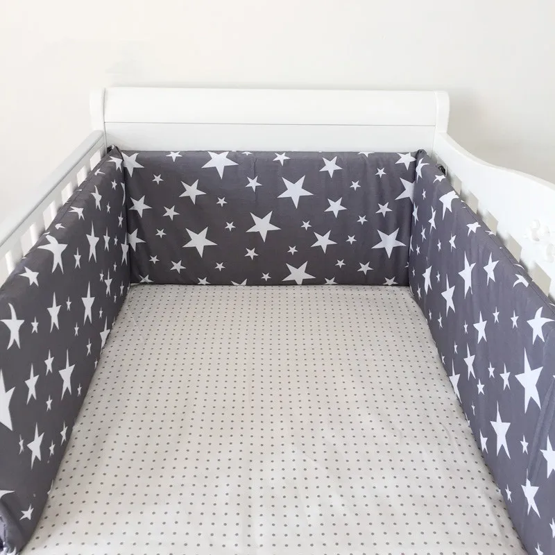 1PCS Baby Crib Cotton Bumpers In the Crib For Newborn Cotton Linen Cot Bumper Baby Bed Protector Grey Stars Print Kids Bedding