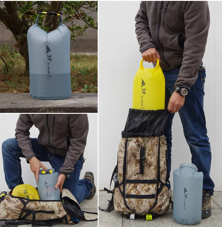 3F UL шестерни 15D 30D кордюрный учебный рюкзак Сверхлегкий дрейфующие плавательные мусора одежда спальный мешок, сумка для хранения водонепроницаемая сумка, для плавания сумка