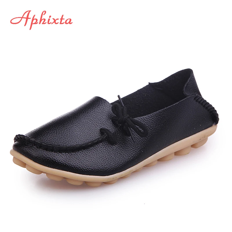 

Aphixta Soft Leather Flats Women Shoes Lace up Casual Flat With Non-Slip Outdoor Shoes Silver Black Plus Size 34 -44