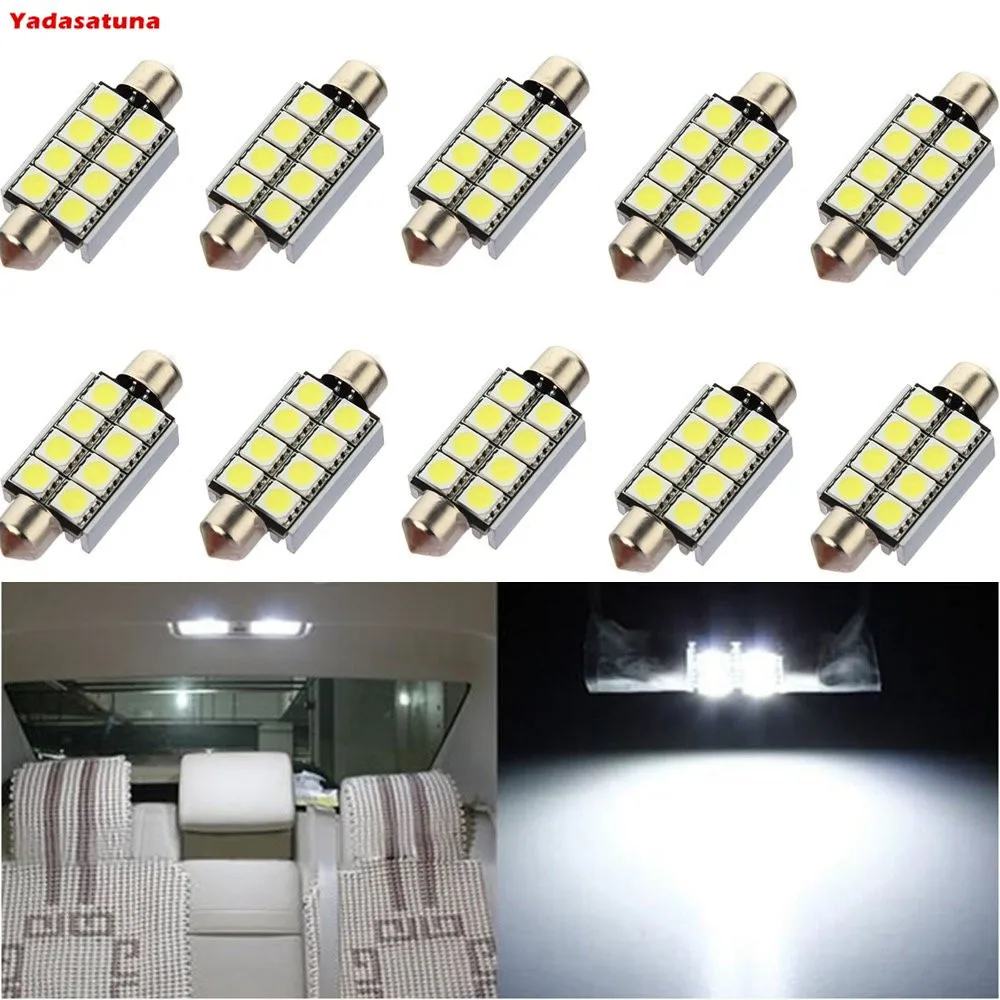 Kit 10 Siluro Lampada Automotiva 8 5050Smd Super Led Canbus Canceller 42Mm