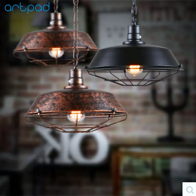 

Artpad Vintage Iron Pendant Lights 26CM/36CM/46CM Loft Light Indoor Hanglamp Bar Kitchen Coffee Cloth Store Living Room Lighting