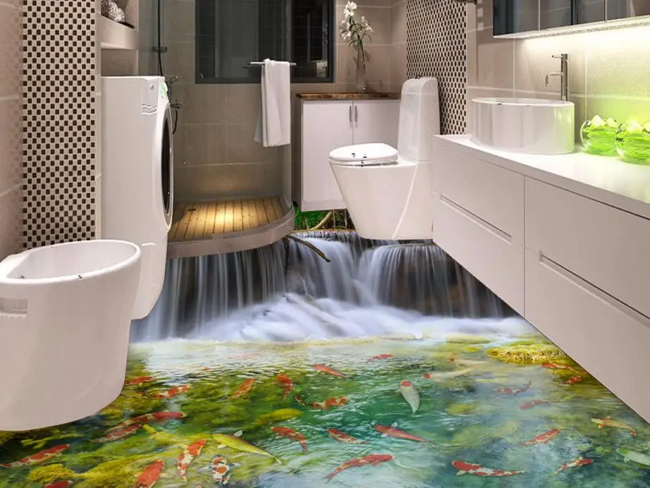 bathroom vinyl flooring pebble 3d flooring modern wallpaper for living room carp waterfall wall murals scenery floor non slip wallpaperin wallpapers from home improvement on bathroom vinyl flooring pebble 3d flooring modern wallpaper for living room carp waterfall wall murals scenery floor non slip wallpaperin wallpapers from home improvement on