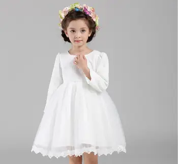 

Long Sleeves Lace Flower Big Bowknot Little Girls Birthday Party Dress Clothes Kids Flower Girl Formal Dress Performing Dress