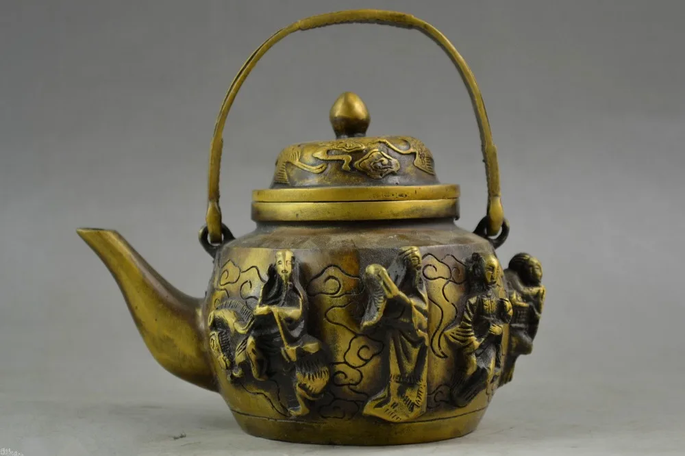 

China's ancient manual copper lifelike eight immortal auspicious teapot