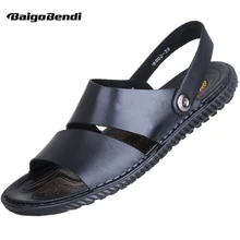 Новинка; мужские сандалии из натуральной кожи; мужские летние уличные шлепанцы в римском стиле; повседневные шлепанцы пляжная обувь