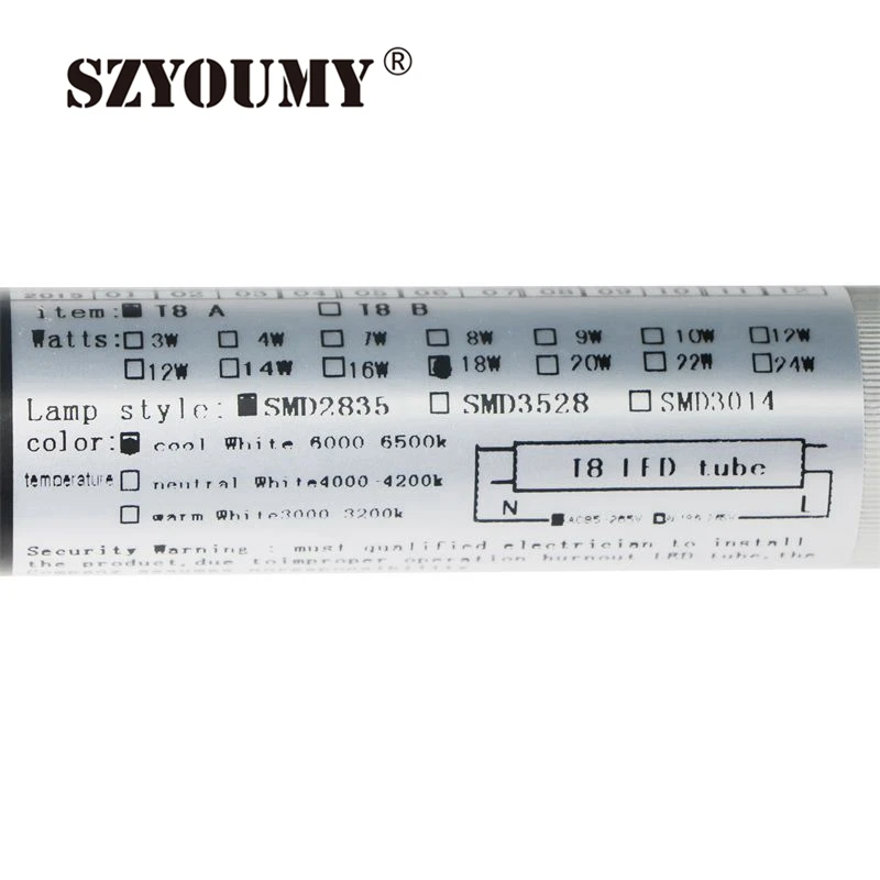 SZYOUMY кулер дверь 3ft 4ft 5ft 6ft 8ft Светодиодная трубка 20 Вт 24 36 40 48 одноконтактный T8 SMD 2835