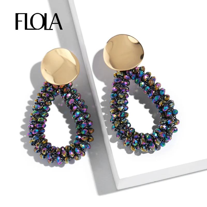 

FLOLA Handmade Colorful Beads Earrings Women Trendy Dangle Teardrop Earrings Pendant 2019 kralen oorbellen ersq07